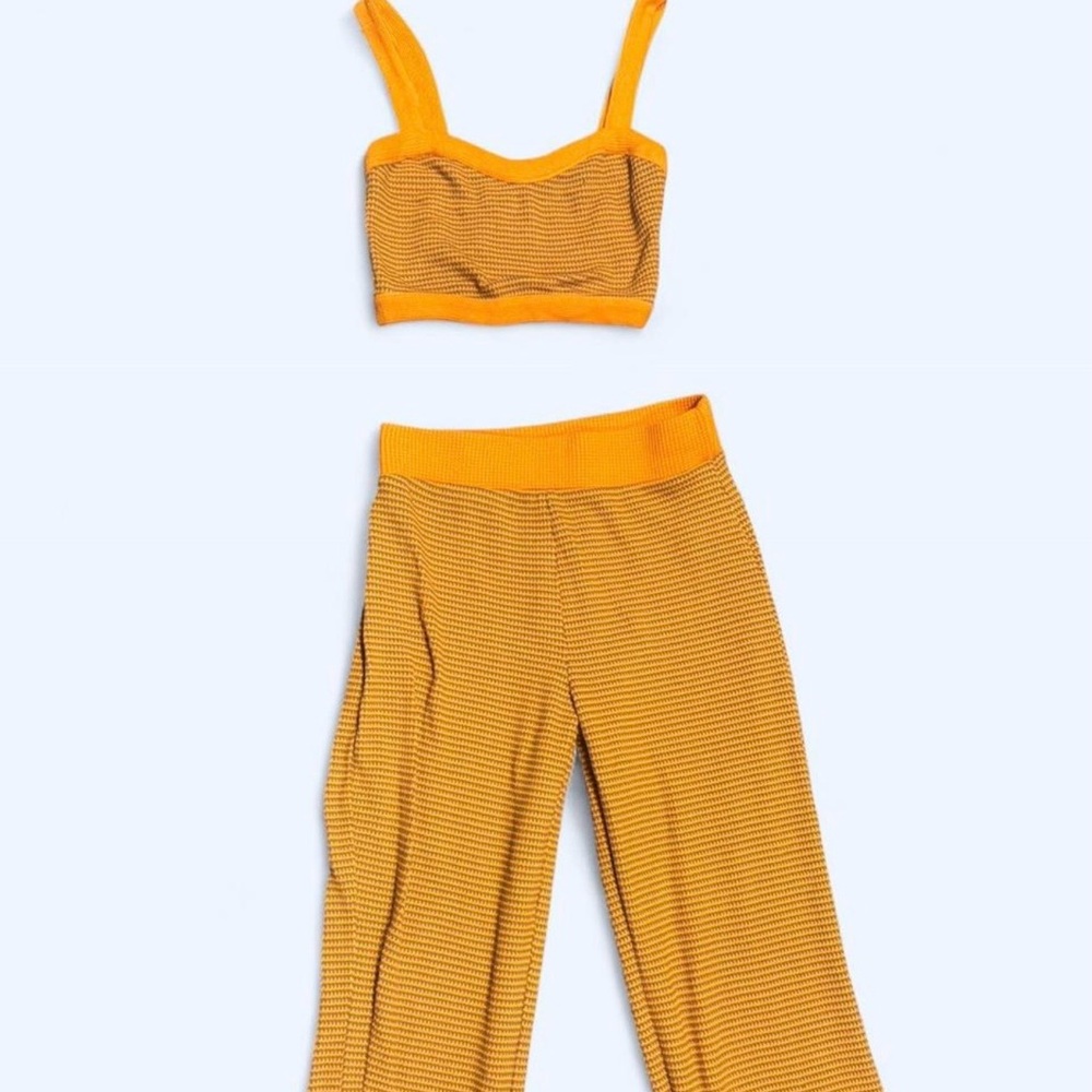 Zara Mustard Yellow Knit Crop Top and Wide-Leg Pants Set